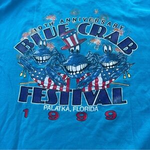 Vintage 1999 Blue Crab Festival Jensen Activewear Pocket Tee Size XL